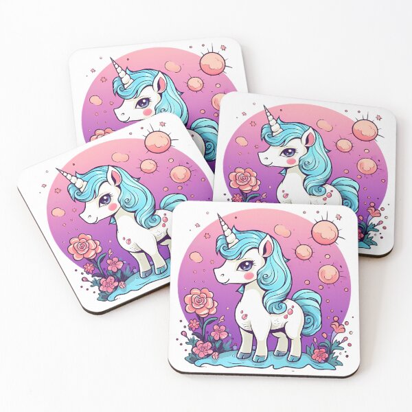 Artikelvorschau, Cute Unicorn: Magical Pattern with Blue Mane and Pink Background entworfen und verkauft von SweetMagicDream.