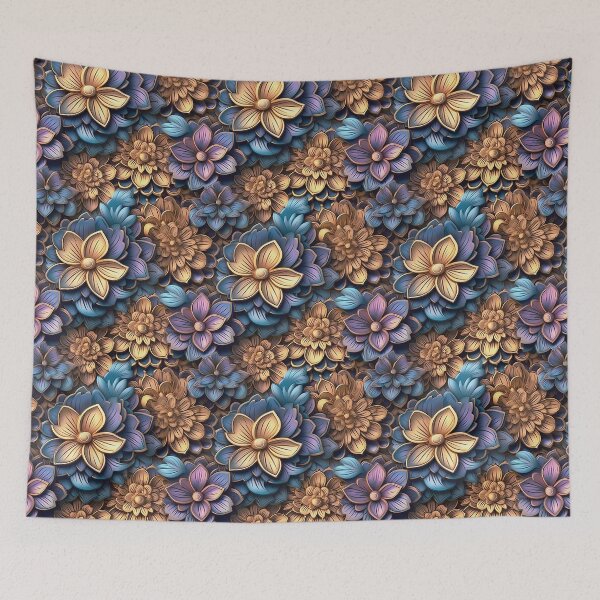 Item preview, 3D Gold/Violet Flower motif designed and sold by ChromiaTechArt.