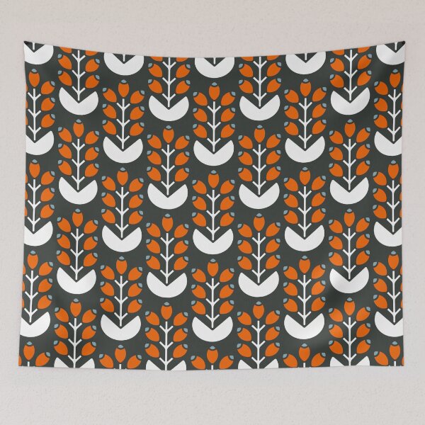 Item preview, KF 0021 D - Vintage Retro Berries Minimalist 70s Modern Geometric Floral Pattern designed and sold by KhakiFinch.