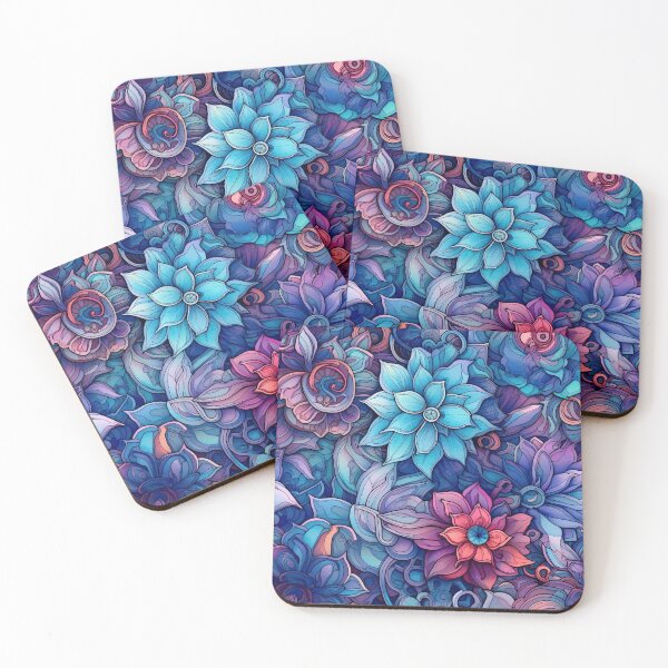 Item preview, Blue pink Flower motif designed and sold by ChromiaTechArt.
