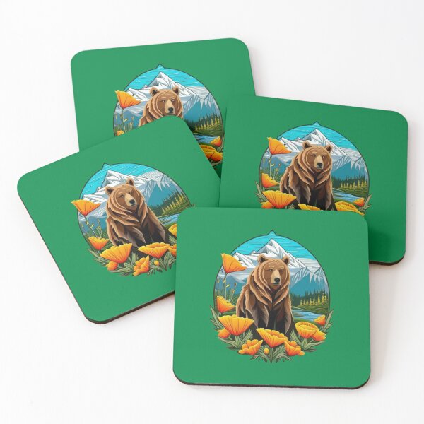 Item preview, Bear In Mountain Landscape Surrounded By Orange California Poppies designed and sold by taiche.