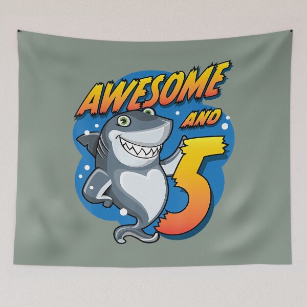 Item preview, Awesome And 5 Shark Five Year Old 	 Shark Birthday Party 		 designed and sold by cojviihde82.
