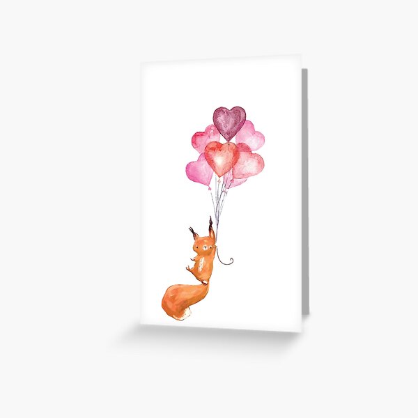 Item preview, Cute watercolor squirrel flying with heart balloons designed and sold by miluri.