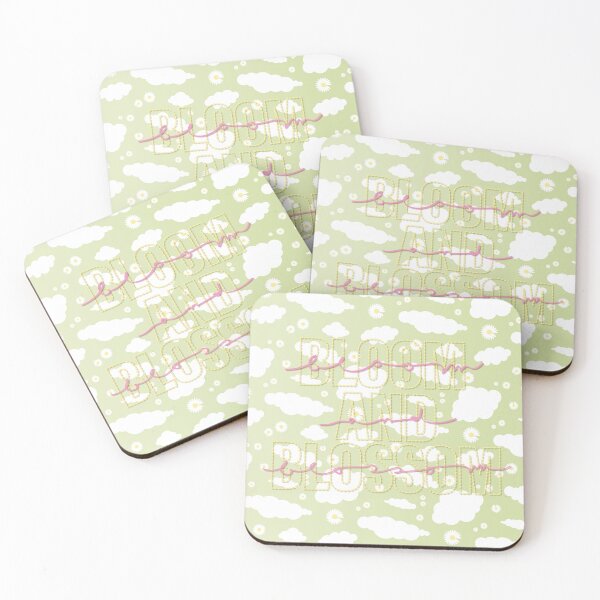 Item preview, "Bloom and blossom" cute clouds and daisies pattern with green background and lettering designed and sold by fiercemissf.