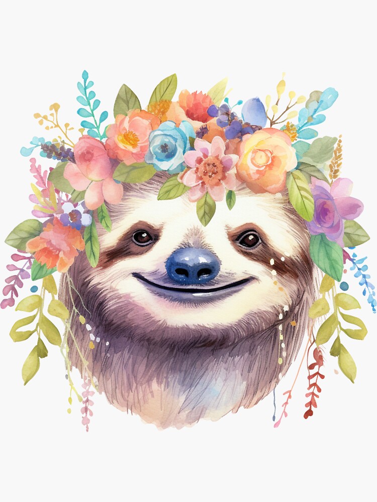 &ldquo;Sloth Serenity: Floral Crowned Delight&rdquo; Sticker for Sale by