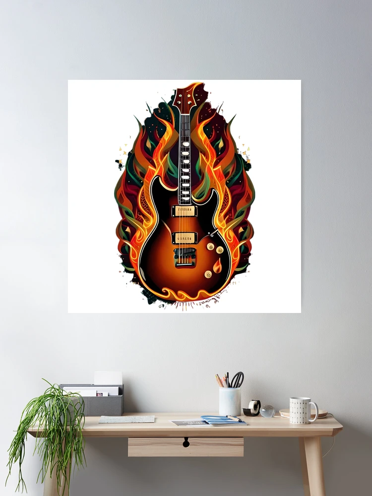 ★アウトレット★ パネルアート Fire guitar デジタルプリントアート art guitar and fire