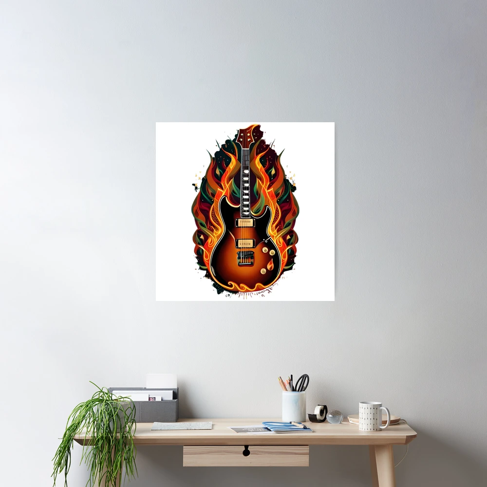 ★アウトレット★ パネルアート Fire guitar デジタルプリントアート Electric Guitar Fire and – Wallmonkeys