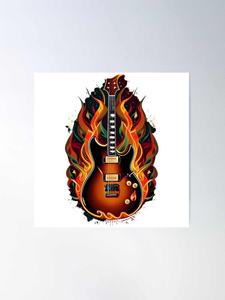 ★アウトレット★ パネルアート Fire guitar デジタルプリントアート Electric Guitar In Flames
