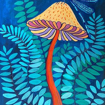 Artwork thumbnail, blue dragonfly on a mushroom by sarahrozdilski