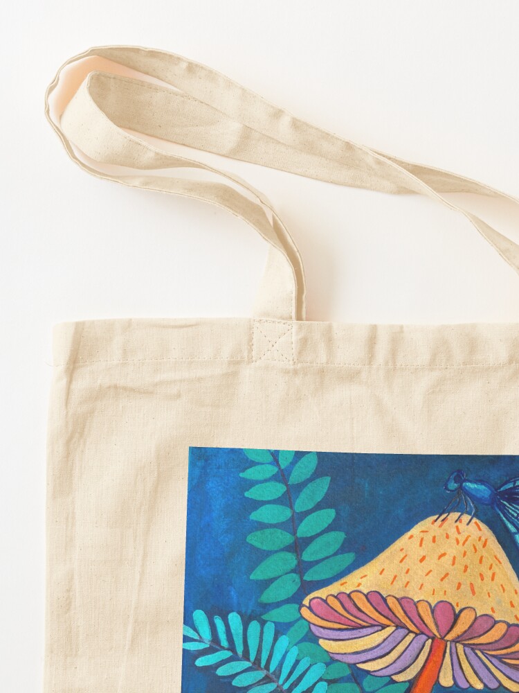 Thumbnail 3 of 5, Tote Bag, blue dragonfly on a mushroom designed and sold by Sarah Hearfield.