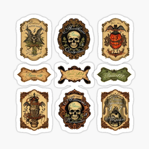 Vintage Halloween Potion Bottle Labels Sticker