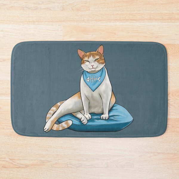 Item preview, Happy fat red cat sits on a blue pillow designed and sold by IrynaPas.