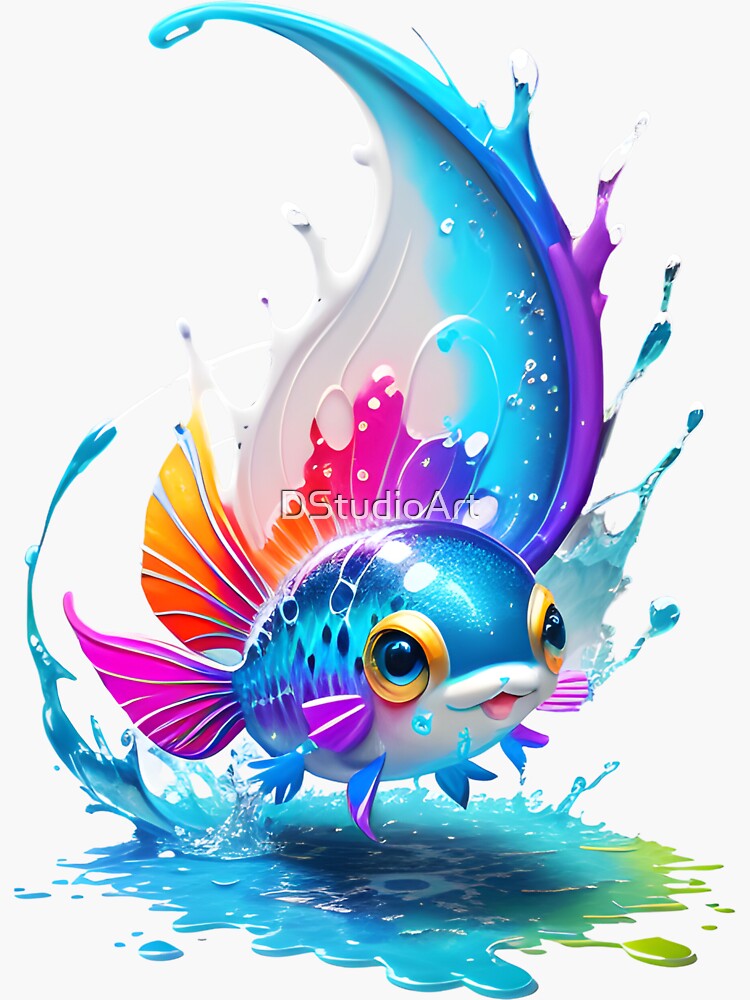 A fish with many colors swimming Sticker by DStudioArt