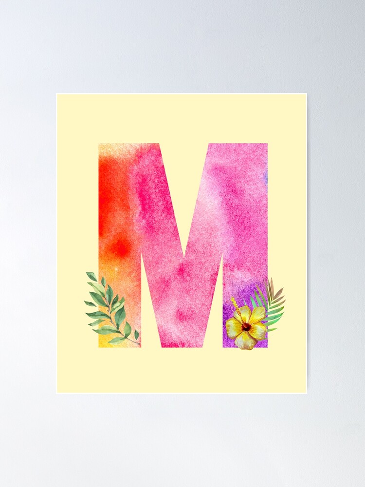 Letter M Initial Or Monogram With Watercolor Flowers | Poster