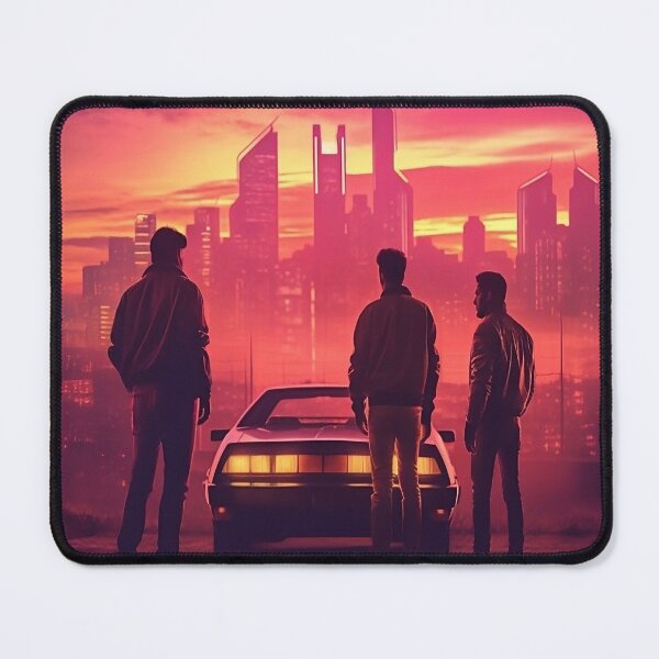 Item preview, retro 80's sunset over a city and Three guys own a car designed and sold by suavitydesign.