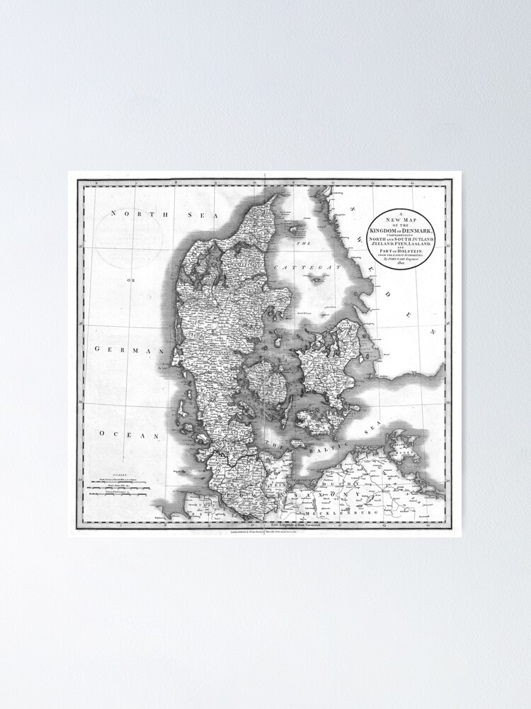 Vintage Map Of Denmark 1801 Bw Poster By Bravuramedia Redbubble