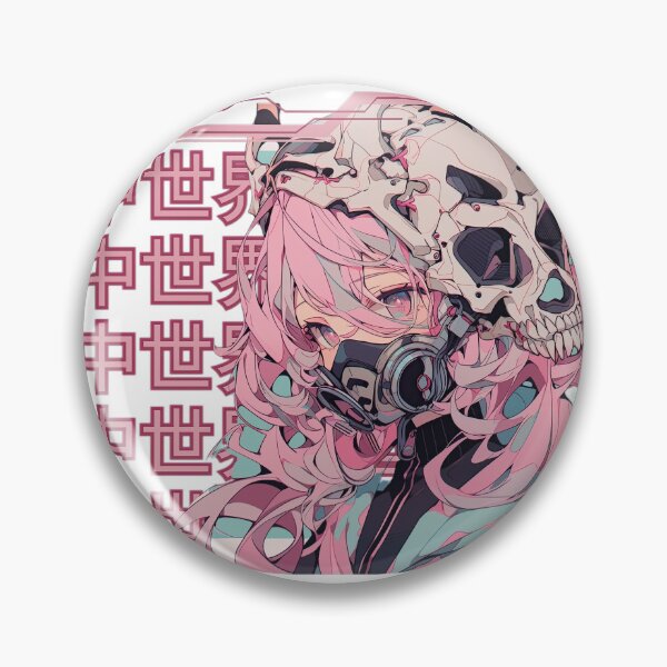 Item preview, pink anime girl with skull and mask designed and sold by karpuz-design.