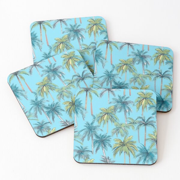 Item preview, Simple tropical palm trees pattern blue soft pastel background designed and sold by imagenia.