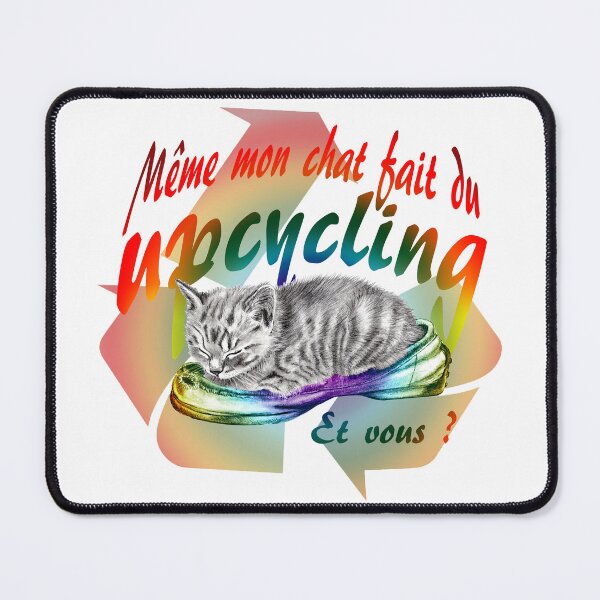 Item preview, Sleeping kitten in old shoe - graphite version, Upcycling text in French colorized rainbow 1 designed and sold by SylvieG18.