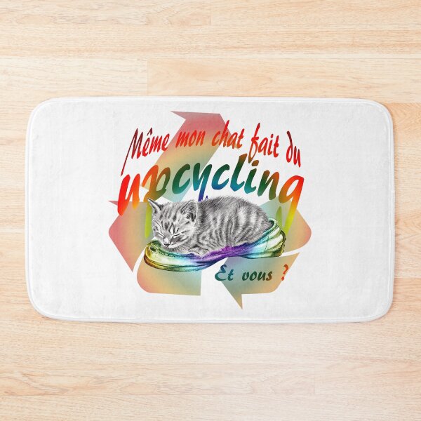 Item preview, Sleeping kitten in old shoe - graphite version, Upcycling text in French colorized rainbow 1 designed and sold by SylvieG18.