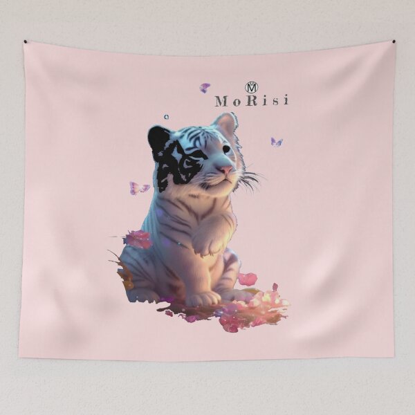Item preview, Cute white baby tiger looking at butterflies   designed and sold by MoRisi-Fashion.
