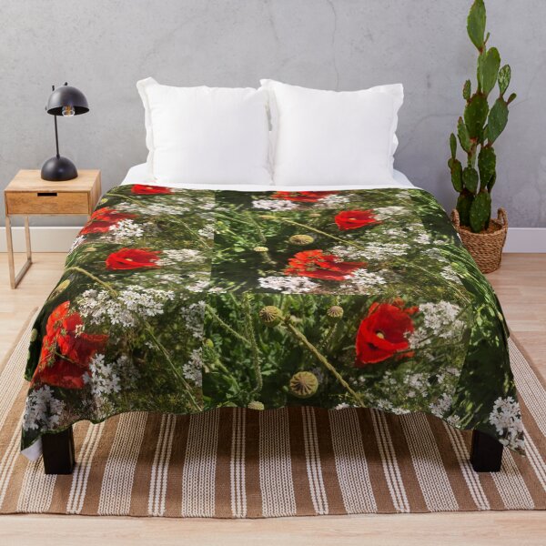 Item preview, red poppies and white wild flowers on a background of grass, poster designed and sold by sonaadalian.