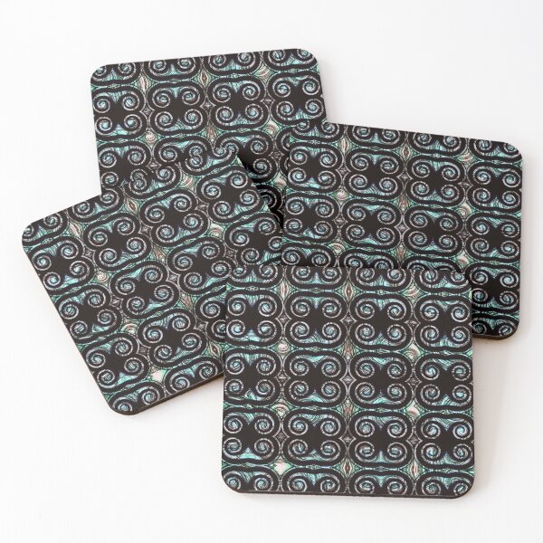Item preview, Regimented Motif Etched Cyan Swirls designed and sold by amoribella-blue.
