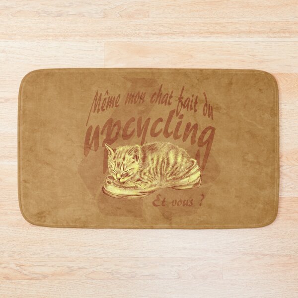 Item preview, Sleeping kitten in old shoe - brown marbled version, Upcycling text in French. designed and sold by SylvieG18.