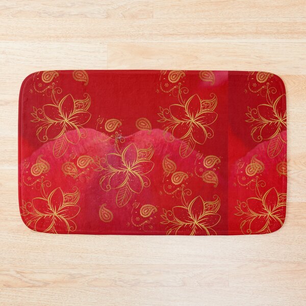 Artikelvorschau, iPhone-Hülle mit roten und goldenen Frangipani-Blüten entworfen und verkauft von PodXDesigns.