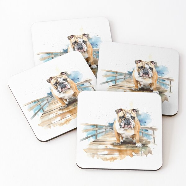 Item preview, English Bulldog on the Boardwalk watercolor art designed and sold by EmmaFinchDesign.