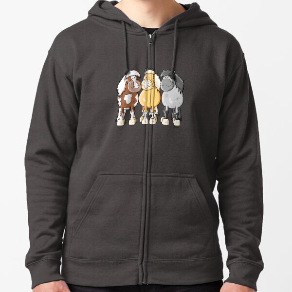 Three Cute Shetland Ponys Cartoon Zipped Hoodie
