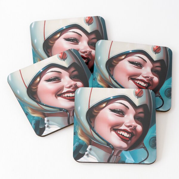 Item preview, Sci-Fi, pin up, retro futuristic beautiful astronaut smiling girl designed and sold by GueloStudio.