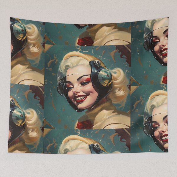 Aperçu de l'œuvre Sourire dans l'espace, science-fiction, art rétro, pop art, pin-up créée et vendue par GueloStudio.