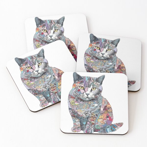 Item preview, American Shorthair Cat Collage Art - Whiskers, Paw Prints, and Adorable Faces | Domesticated Feline Breed Sculpture designed and sold by DooodleGod.