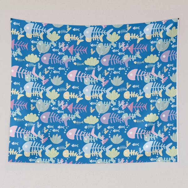 Item preview, Fish Bone Under Sea Blue Pattern designed and sold by Moyanana.