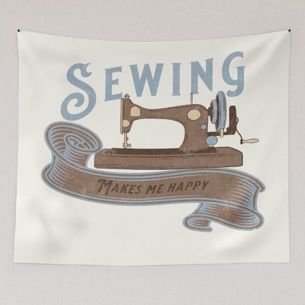 Item preview, Sewing makes me happy vintage antique sewing machine sewing joke seamstress gift designed and sold by MetalicBabe.