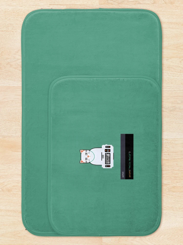 Thumbnail 5 of 6, Bath Mat, Cat Programmer : Hello World Python designed and sold by AureStyle.