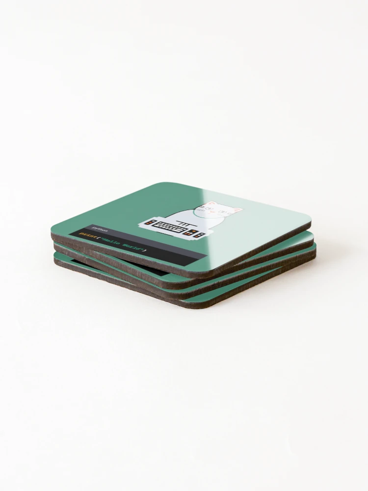 Thumbnail 4 of 5, Coasters (Set of 4), Cat Programmer : Hello World Python designed and sold by AureStyle.