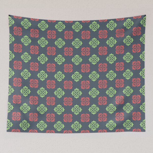 Item preview, No.108-Red&Green floral block print designed and sold by Block print shop.