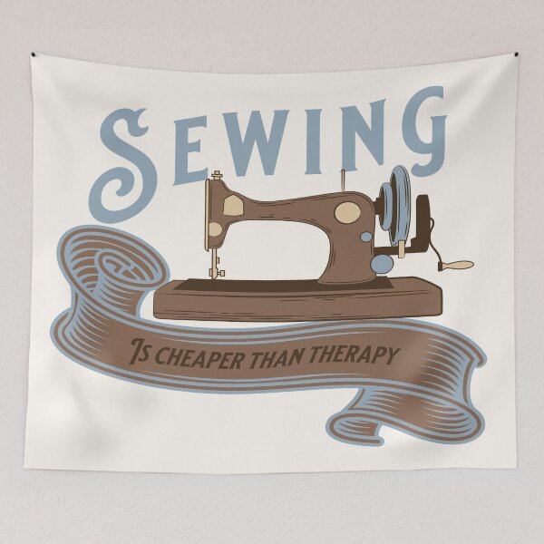 Item preview, Sewing is cheaper than therapy vintage antique sewing machine sewing joke tailor gift designed and sold by MetalicBabe.