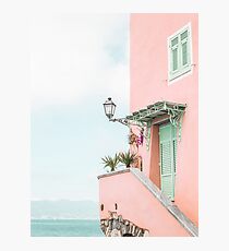 Ozean rosa Strandhaus Fotodruck