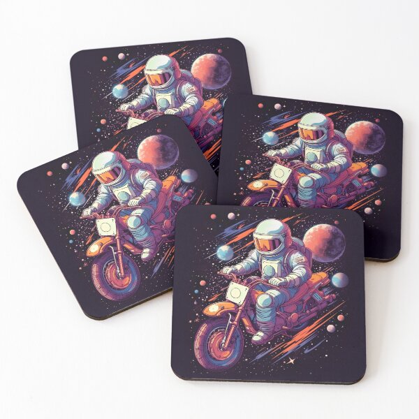 Item preview, astronaut driving a motorcycle in space cartoon designed and sold by KimierArt.