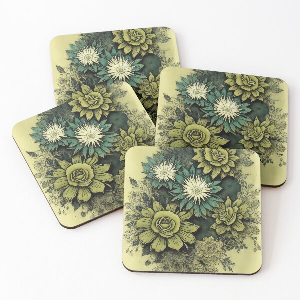 Artikelvorschau, Gelb-blauer gotischer Blumen-Ephemera-Stempel entworfen und verkauft von Atomura.