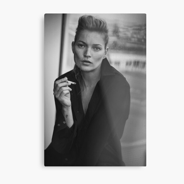 Smoking Kate Moss black and white photo Metal Print