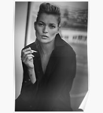 Smoking Kate Moss black and white photo Poster