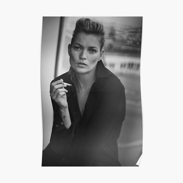 Smoking Kate Moss black and white photo Poster