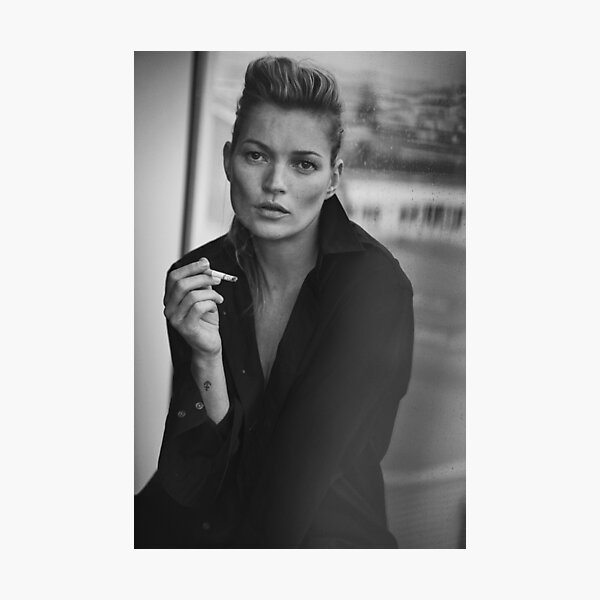 Smoking Kate Moss black and white photo Photographic Print
