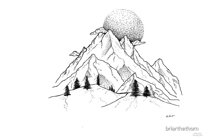 "mountain range drawing simple snow sunset" by briarthethorn | Redbubble