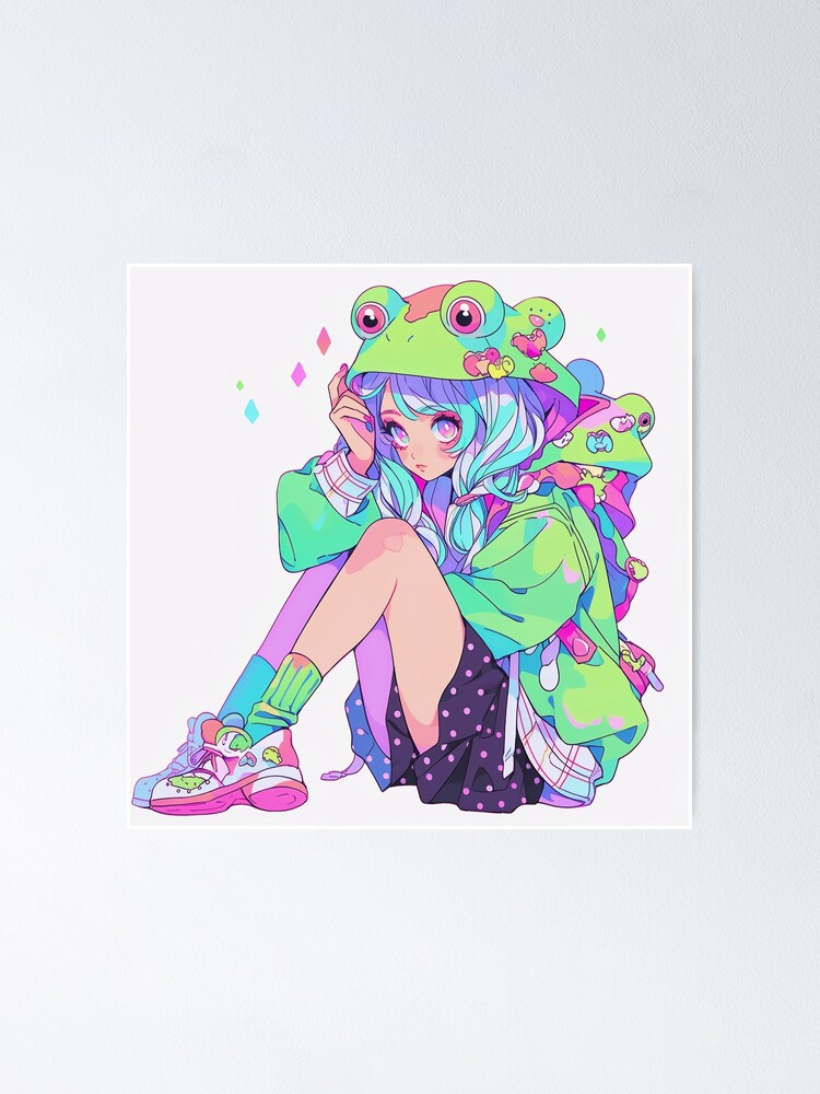 Cute Grey Hair Anime Frog Girl Poster for Sale by PatternzPro