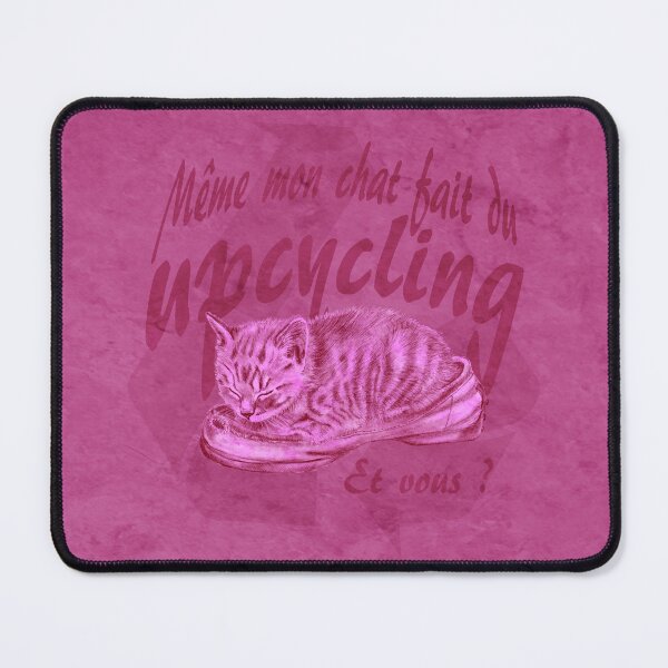 Item preview, Sleeping kitten in old shoe - pink marbled version, Upcycling text in French. designed and sold by SylvieG18.